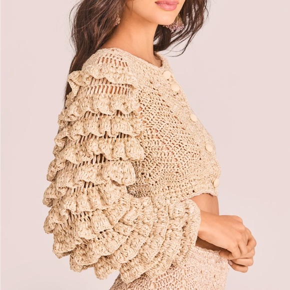 LoveShackFancy Junice Crop Cardigan in Sand - Picture 12 of 13